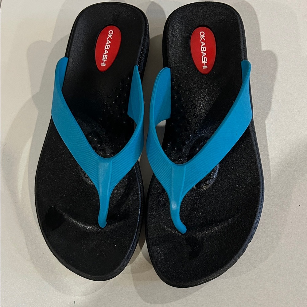OKABASHI Ladies Blue & Black Comfort Flip Flops